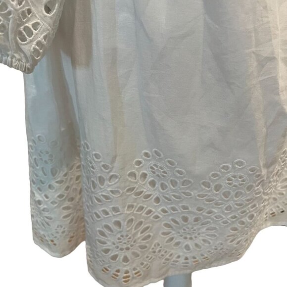 Anthropologie White Cotton Eyelet Lantern Sleeve Off-Shoulder Boho Dress Sz 12 - Picture 16 of 16